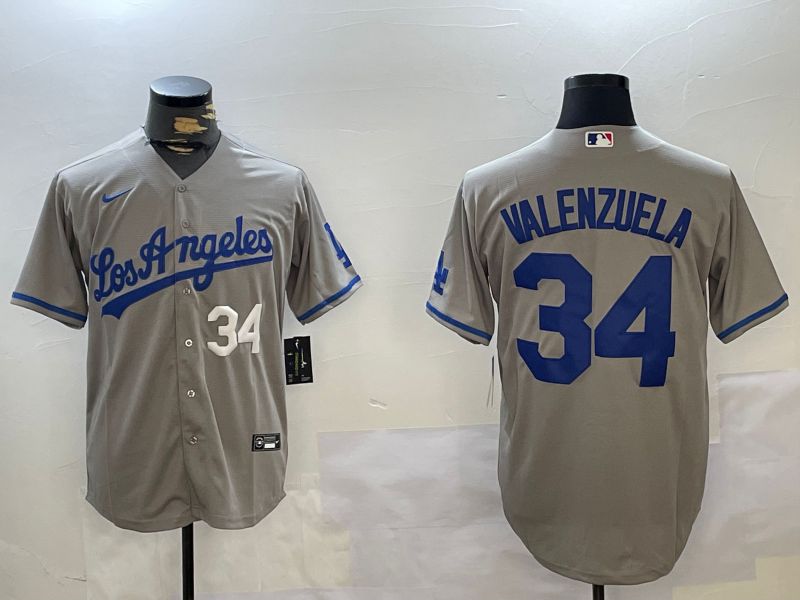 Men Los Angeles Dodgers 34 Valenzuela Grey Game 2024 Nike MLB Jersey style 10295